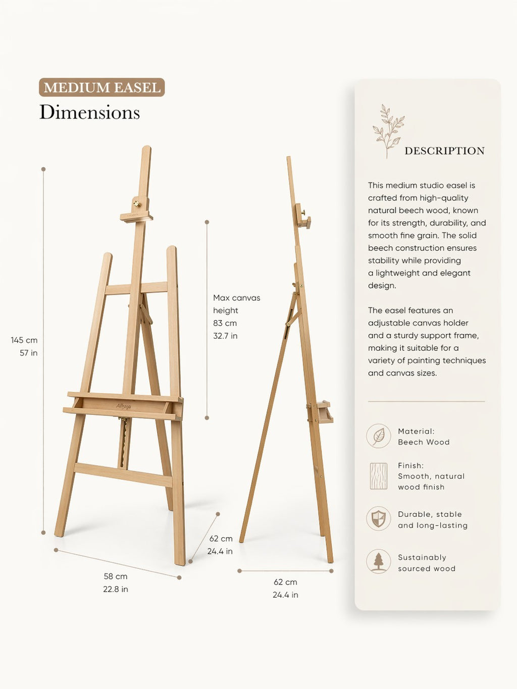 Professional Adjustable Beechwood Studio Easel