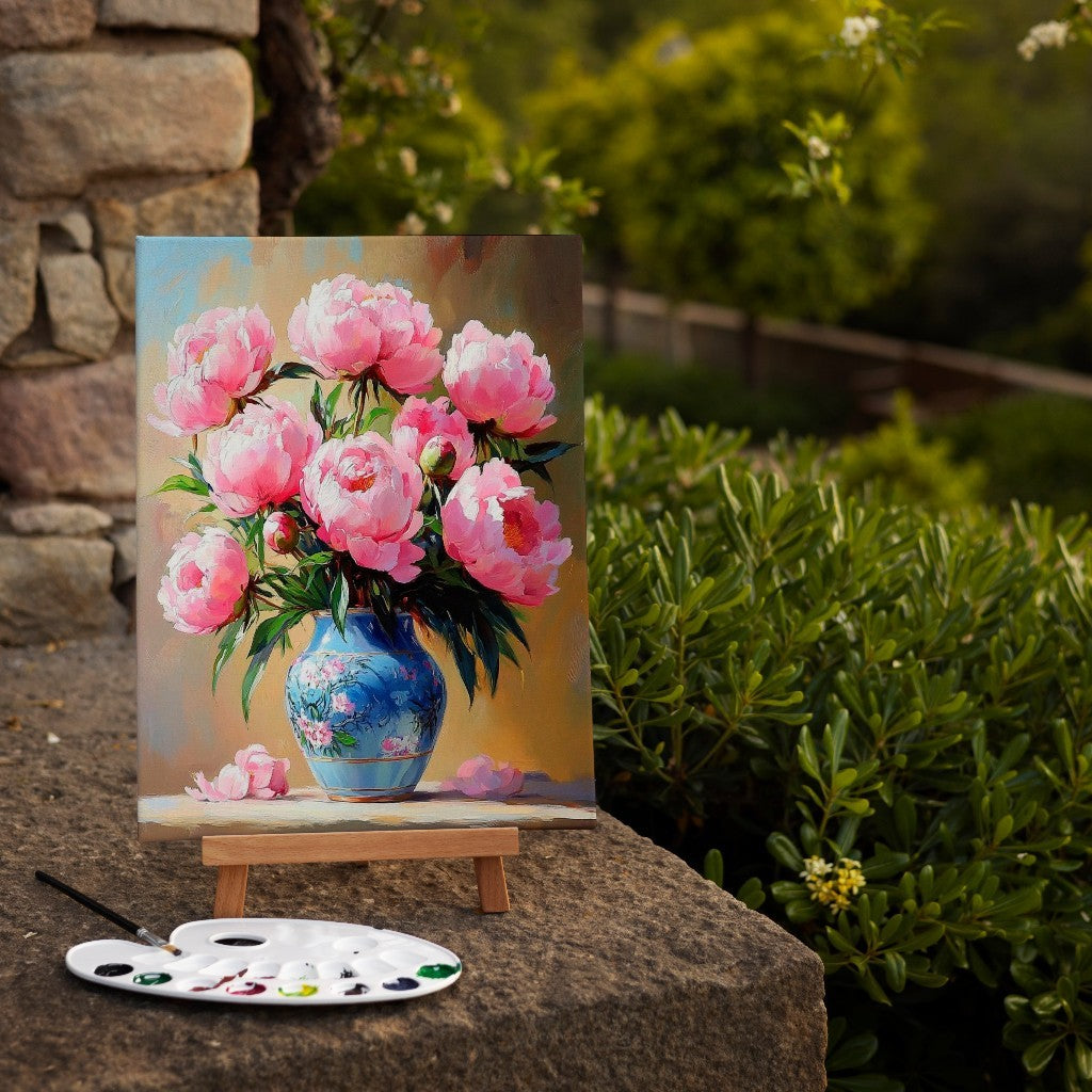 Peonies in Azure Porcelain