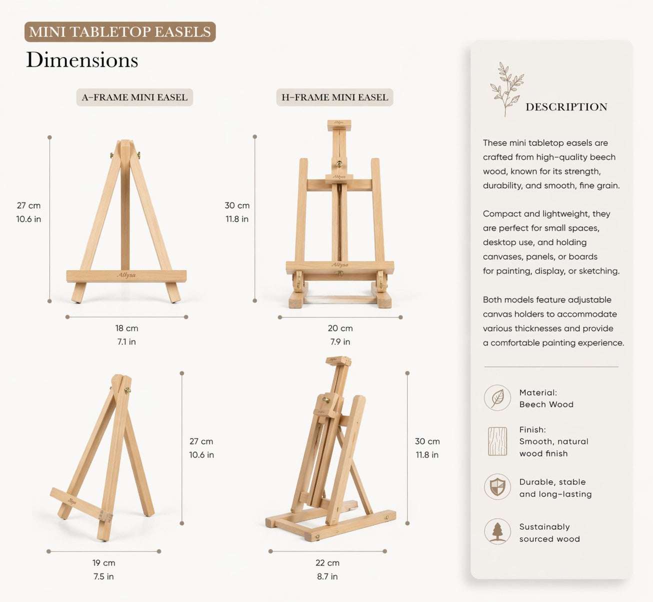 Professional Mini Tabletop Beechwood Easels